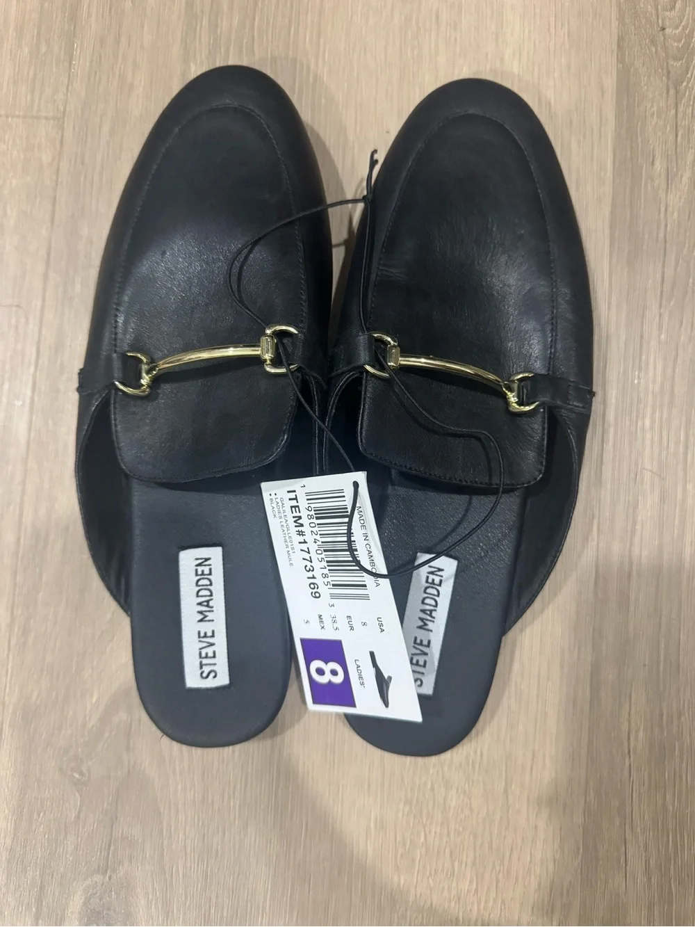 Steve Madden Black Leather Loafers with Gold Bit